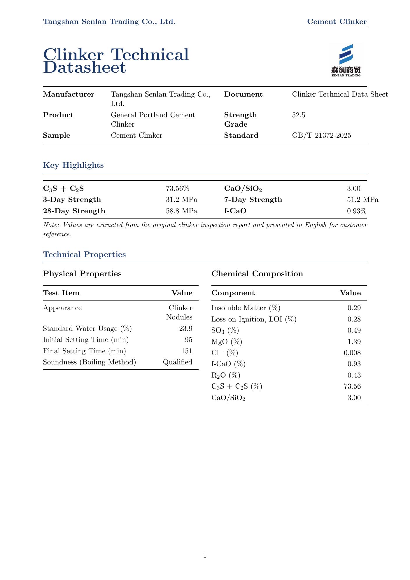 Clinker TDS page 1