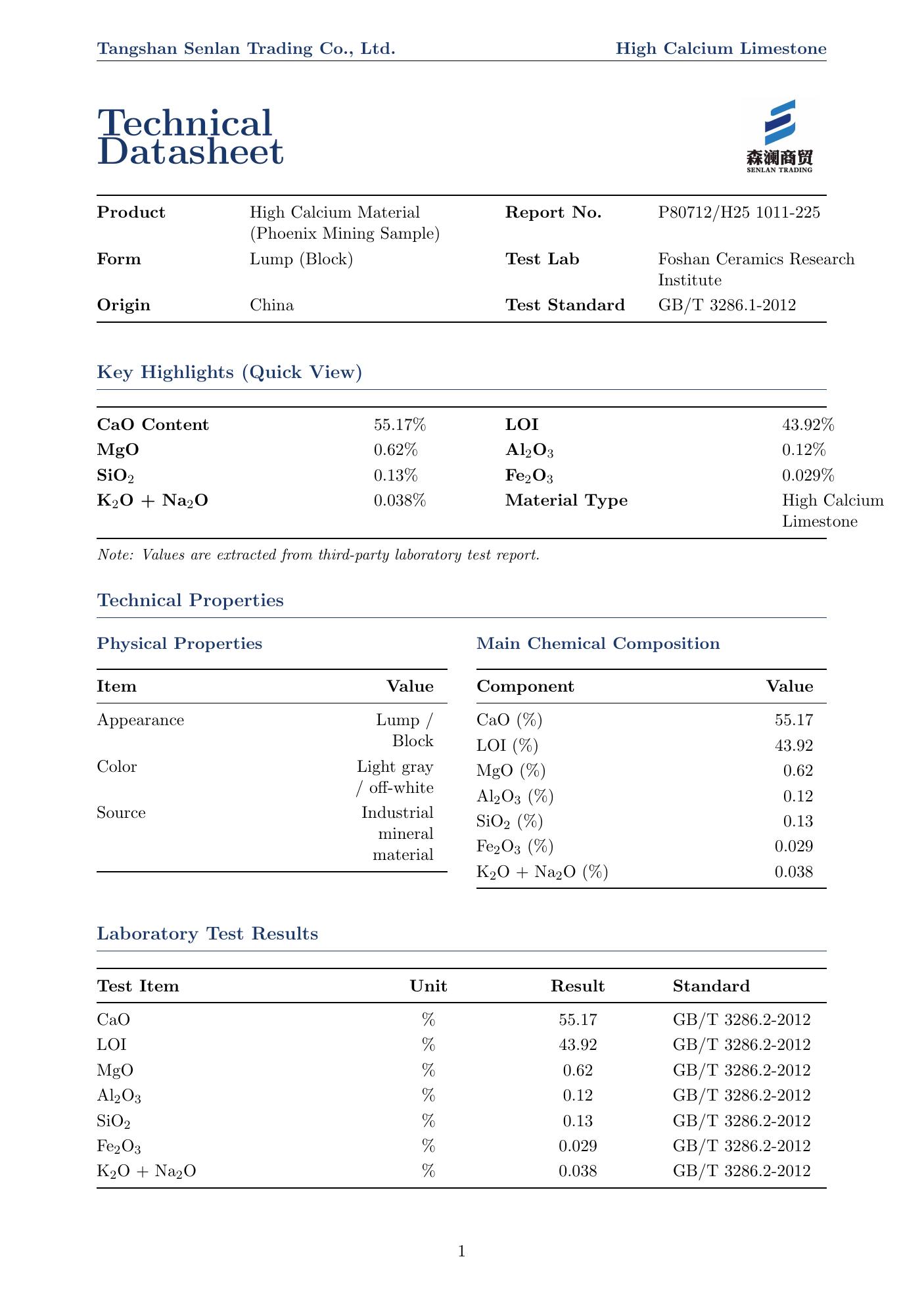 High calcium limestone TDS page 1